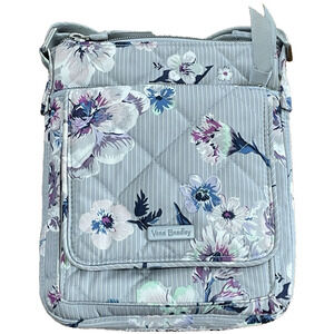 Vera Bradley Little Hipster Park Stripe Floral Gray Twill Crossbody Shoulder Bag